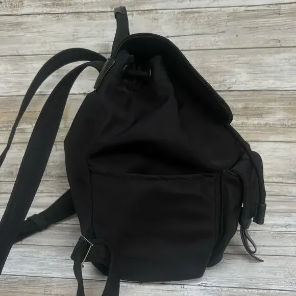 Kate Spade Carley Nylon Flap Backpack Black Drawstring Preppy Casual Athleisure - Picture 6 of 16